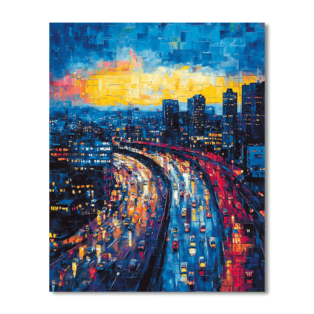 Piet Mondrian Inspired Cityscape Reflections  DIY Paint By Numbers