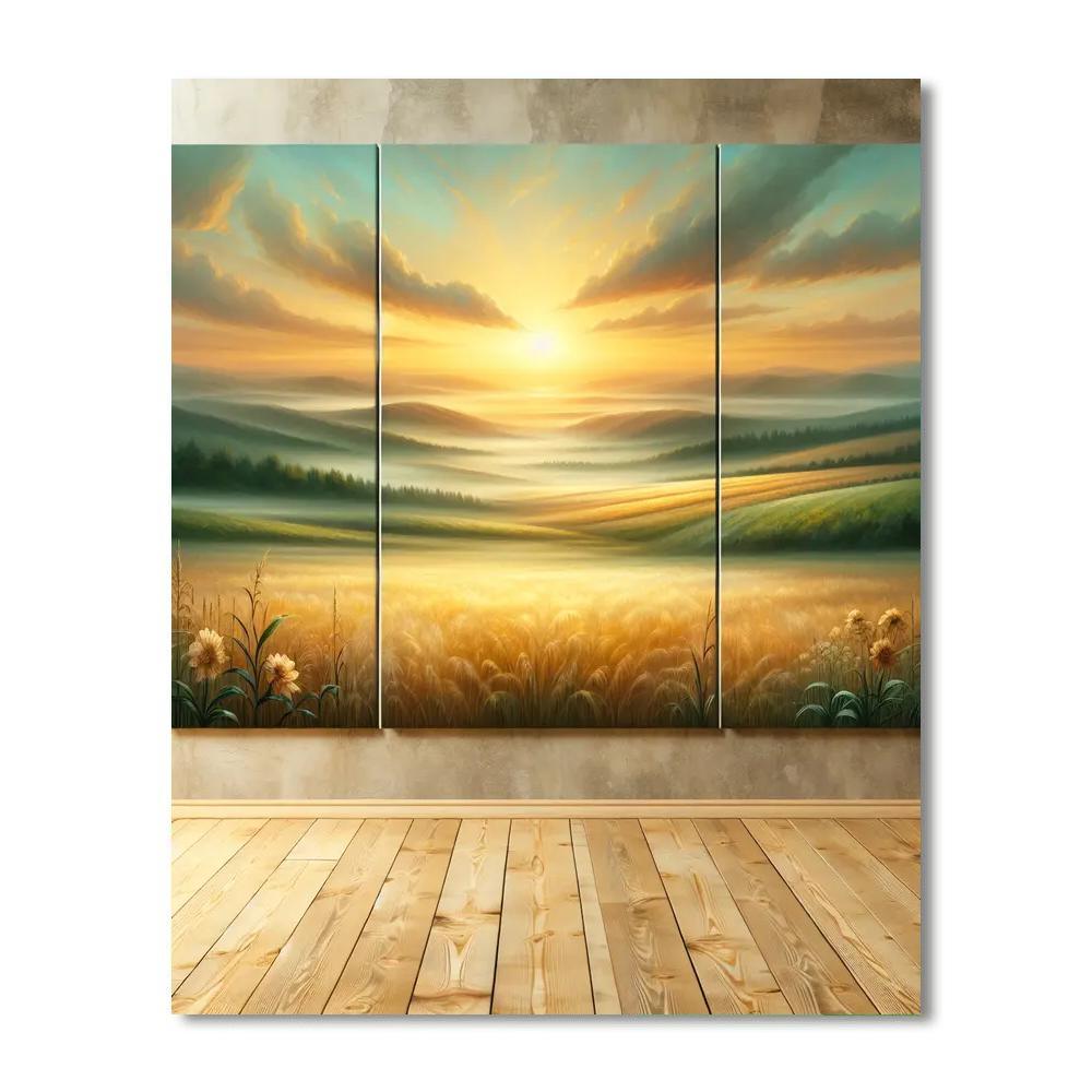 Golden Sunrise Over Fields Paint By Numbers Kits