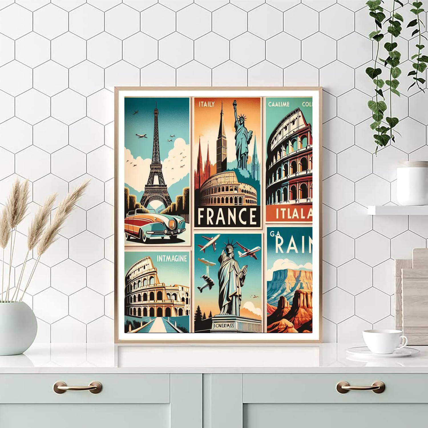 Vintage Travel Poster Collection Paint By Numbers Art
