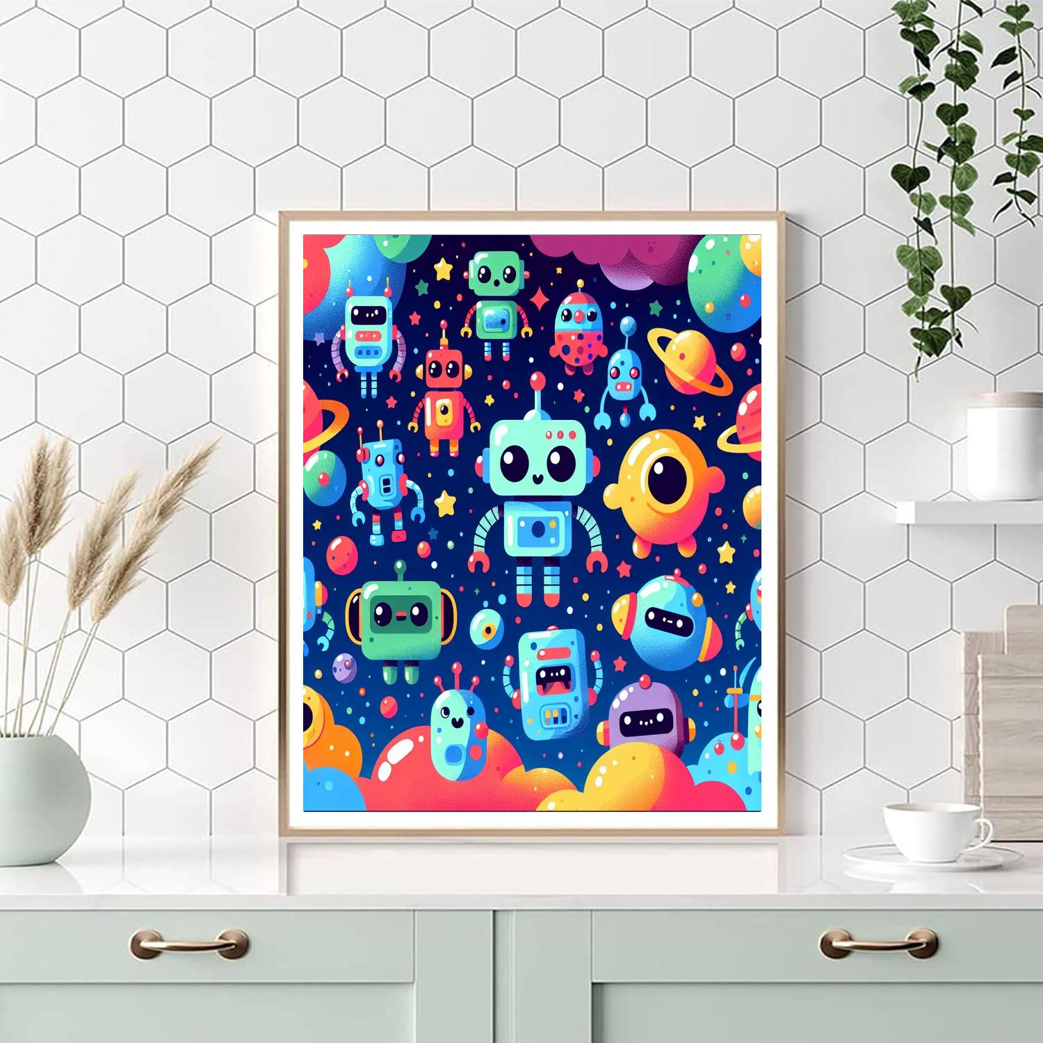 Rainbow Robot Galaxy Paint By Numbers Art