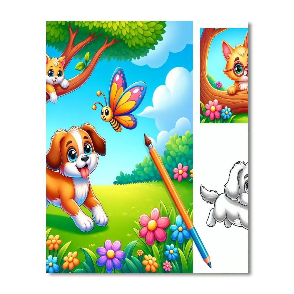 Cheerful Pet Play Day Numbered Painting Kits