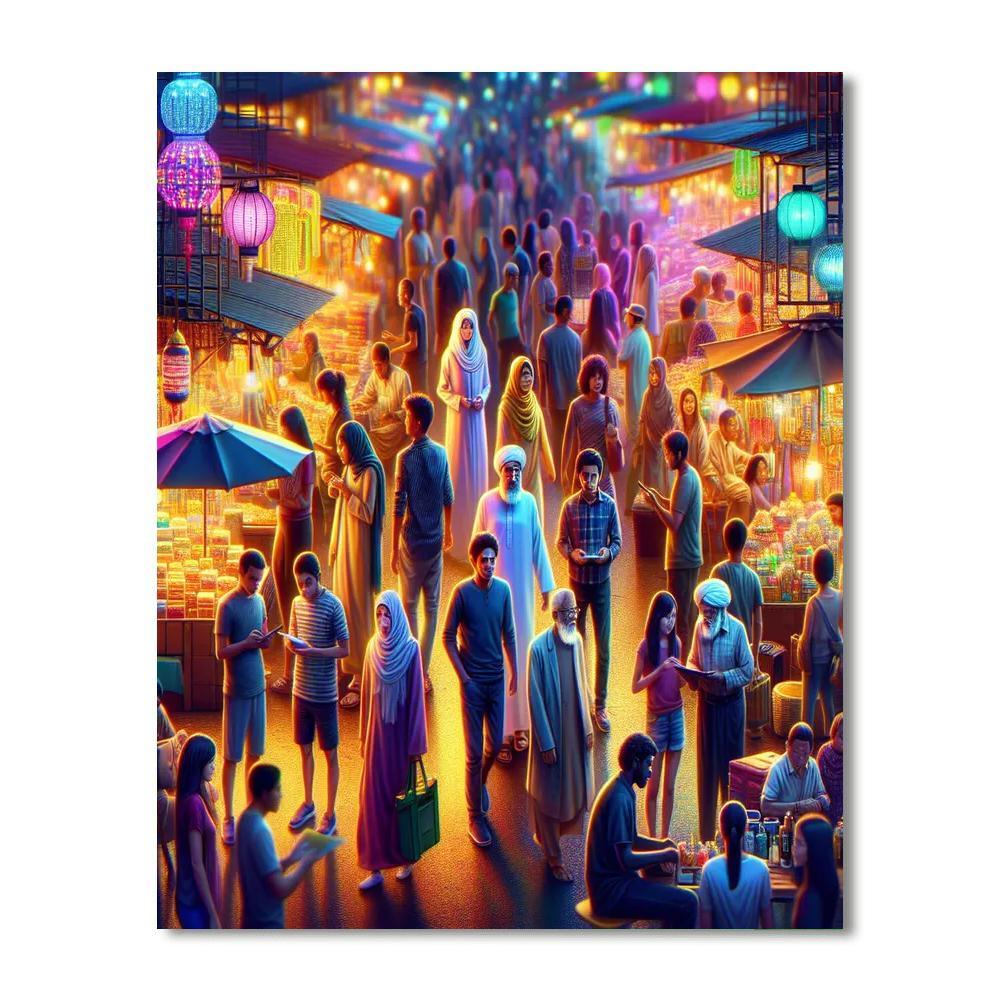 Bustling Night Market Painting By Numbers Kit