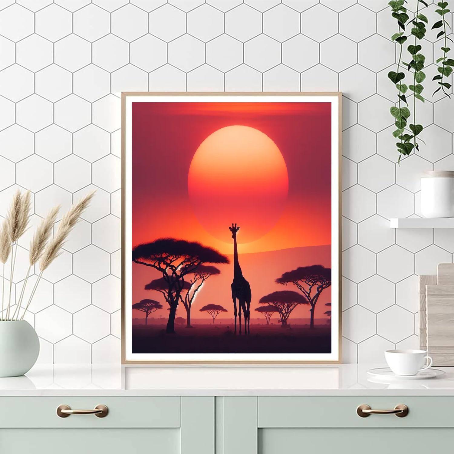 Giraffe's Sunset Silhouette Painting By Numbers Kit