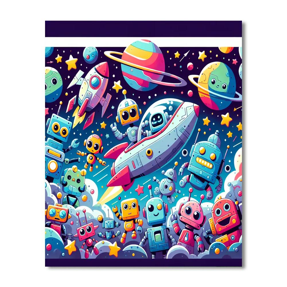 Space Adventures With Friendly Robots DIY Paint By Numbers