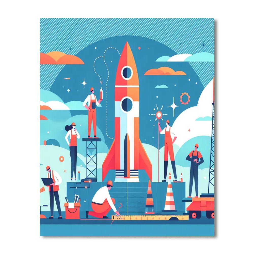 Rocket Ship Launchpad Painting Number Kit
