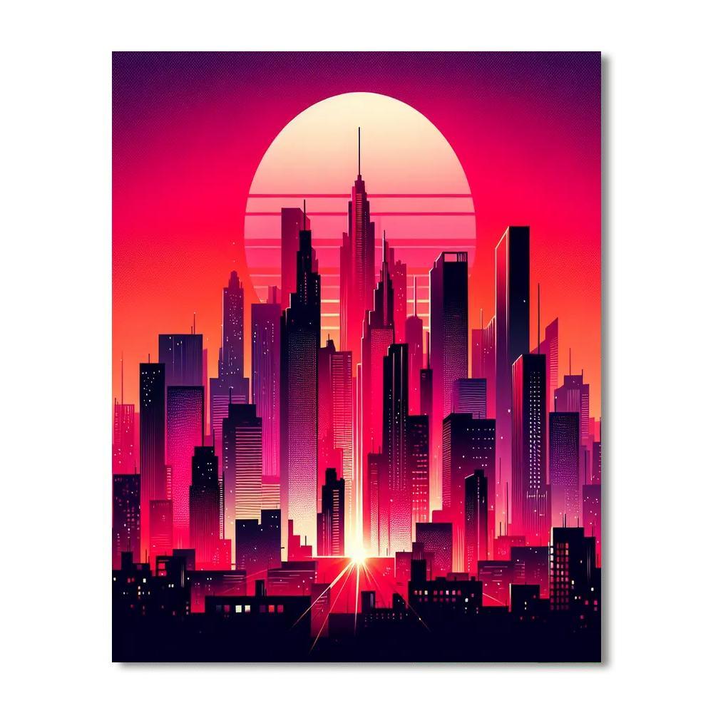 Vibrant City Sunset Painting Number Kit