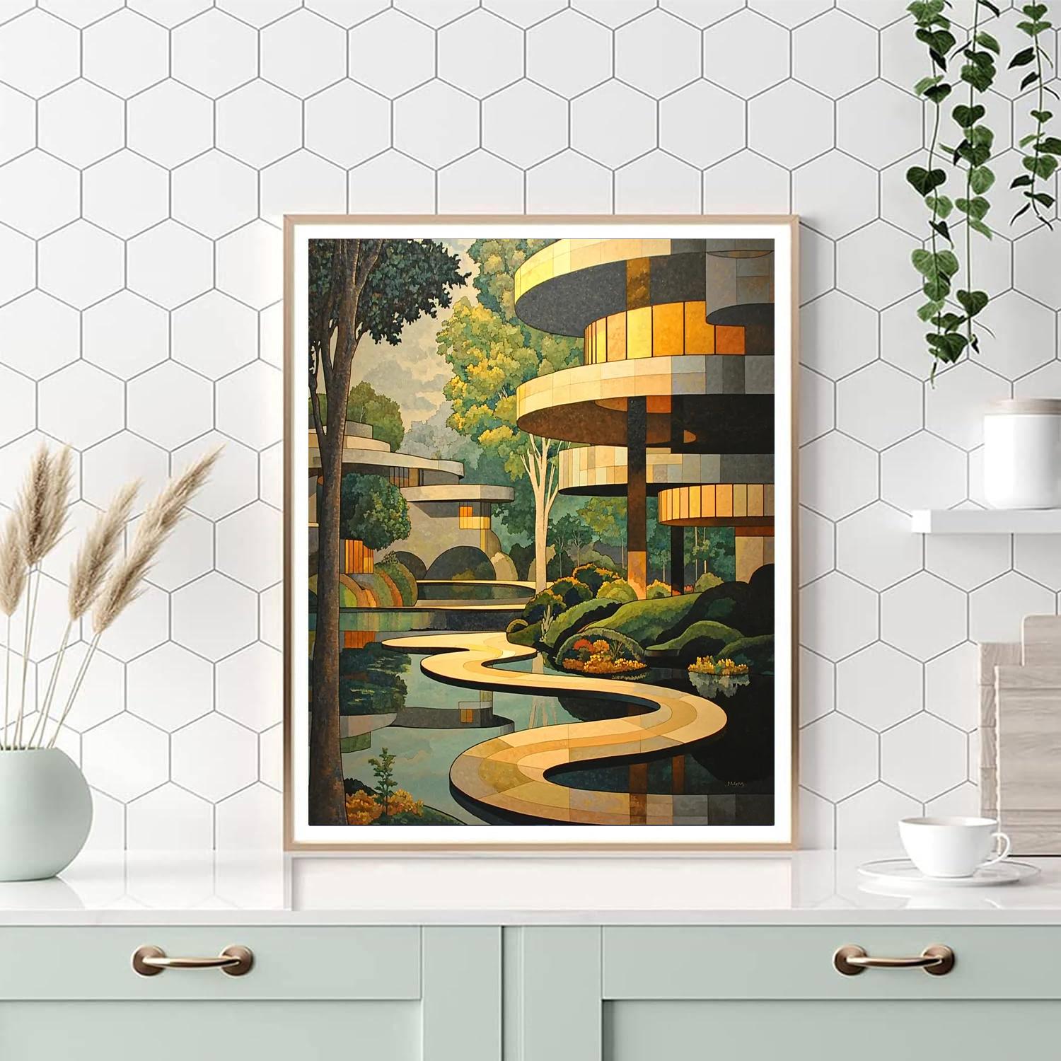 Frank Lloyd Wright Inspired Modern Architectural Fantasy  Paint By Numbers