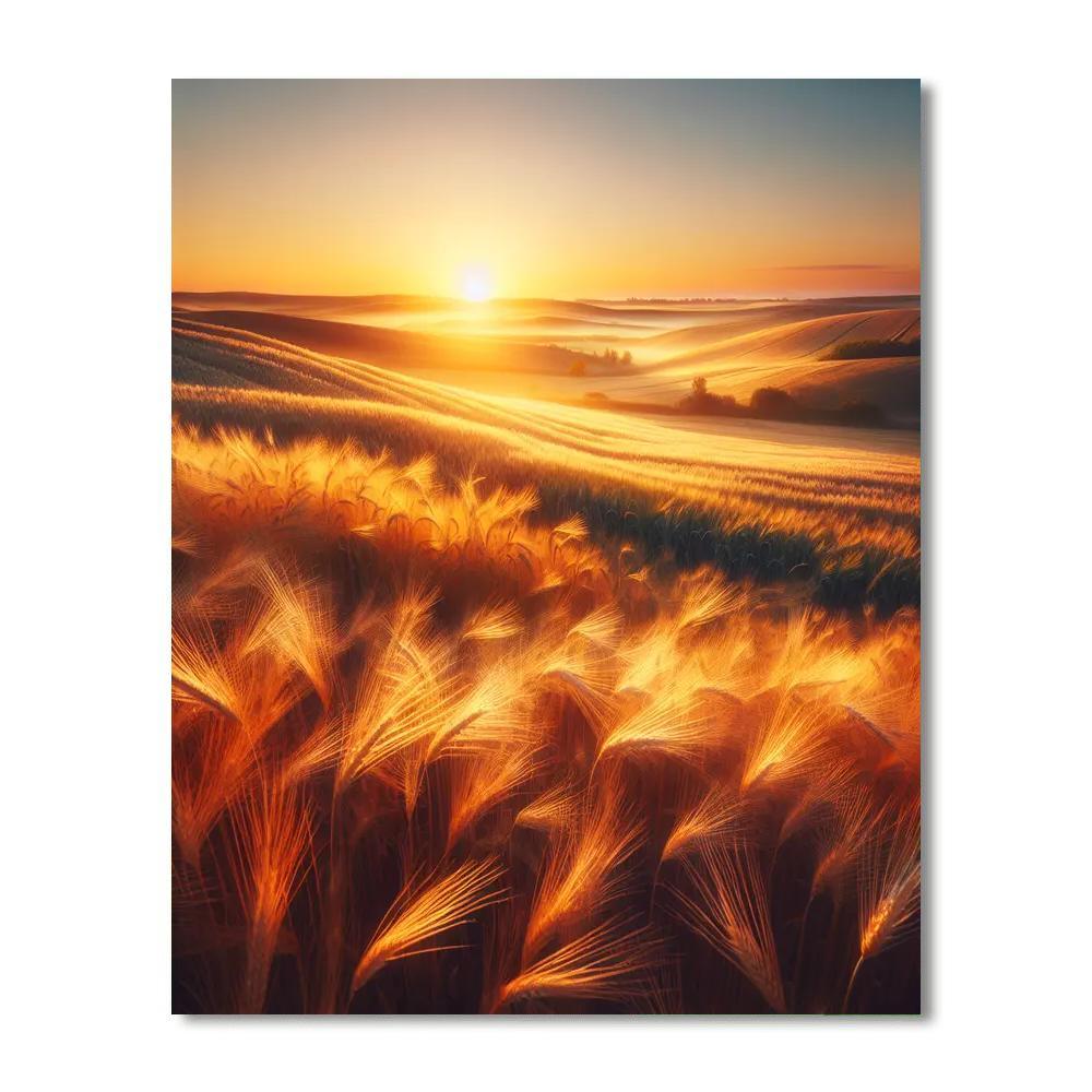 Golden Wheatfield Sunrise Number Painting