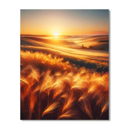 Golden Wheatfield Sunrise Number Painting