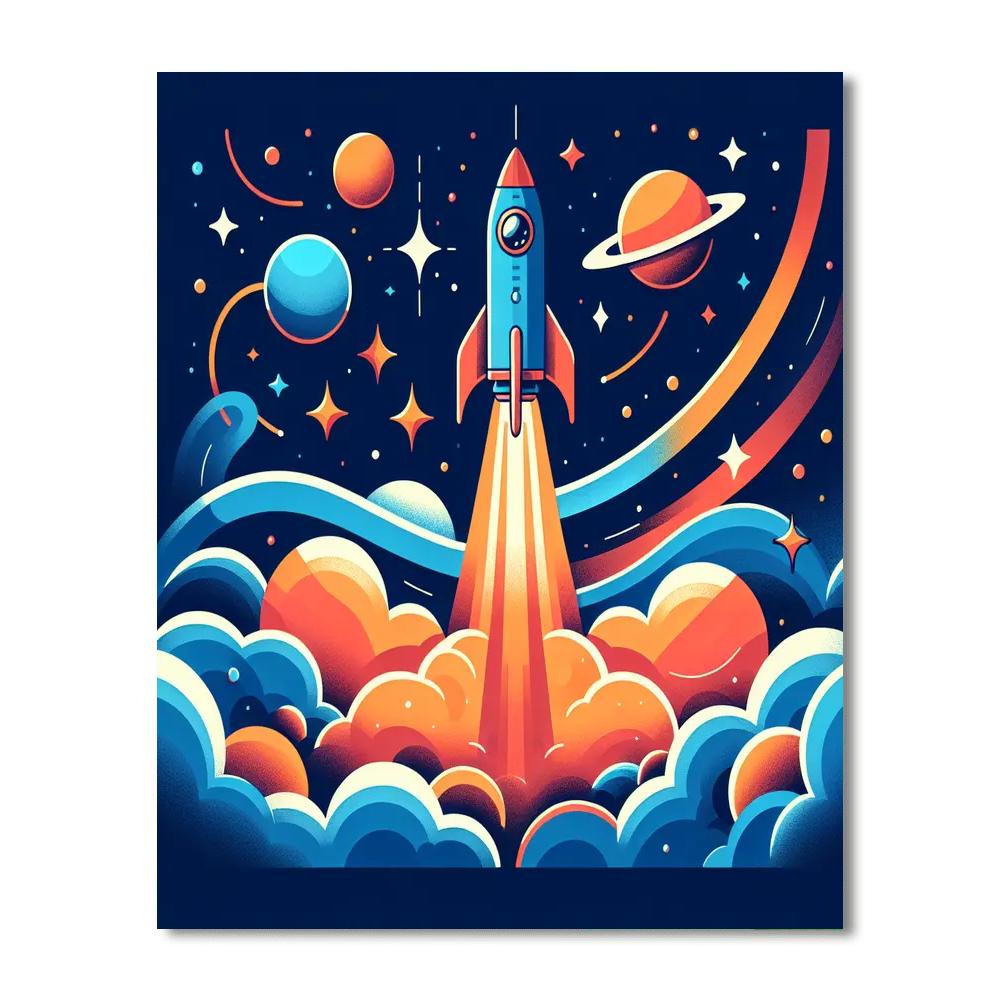 Space Rocket Blast-off Paint By Numbers Art