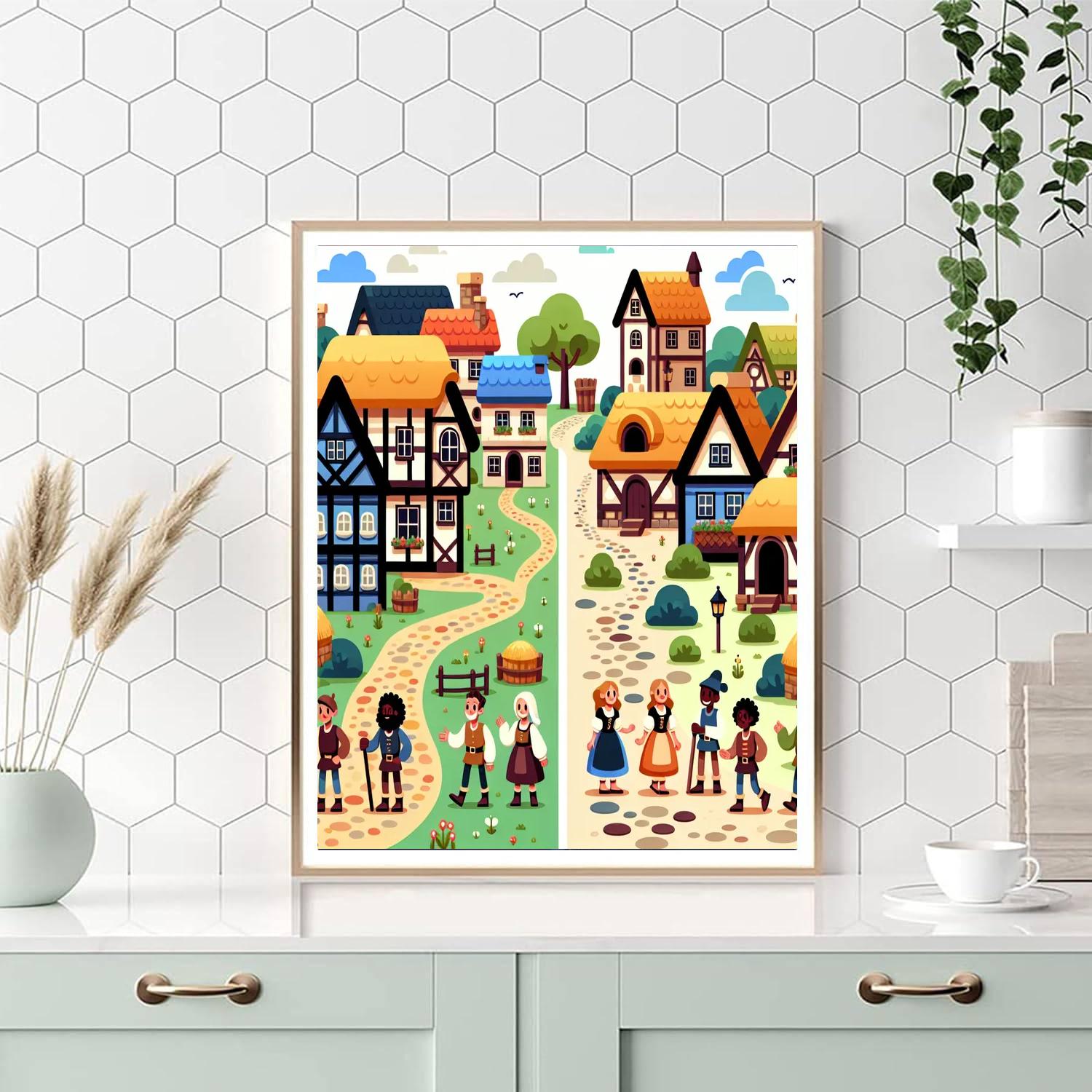 Medieval Fairytale Village Painting Number Kit