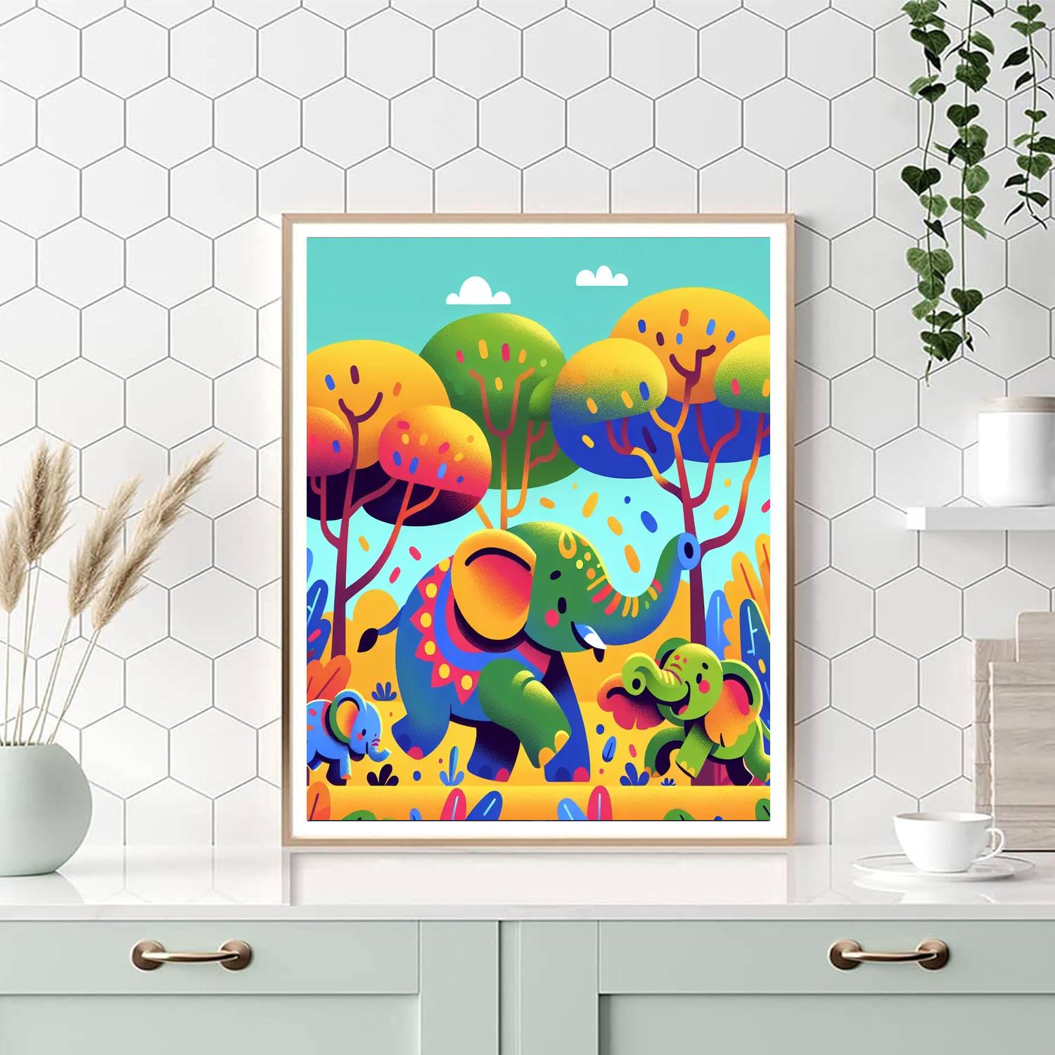 Energetic Elephant Escapade Painting Number Kit