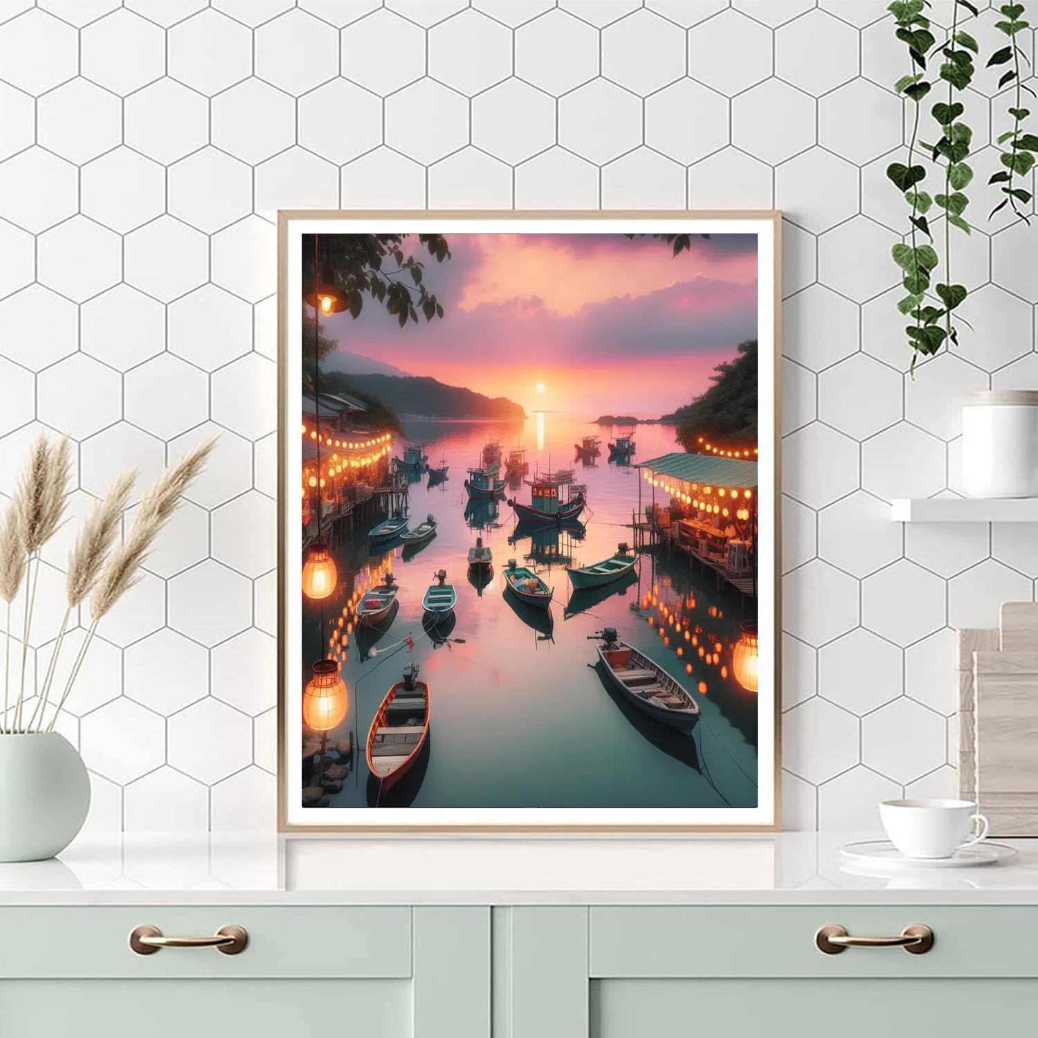 Rustic Harbor Evening Painting Number Kit