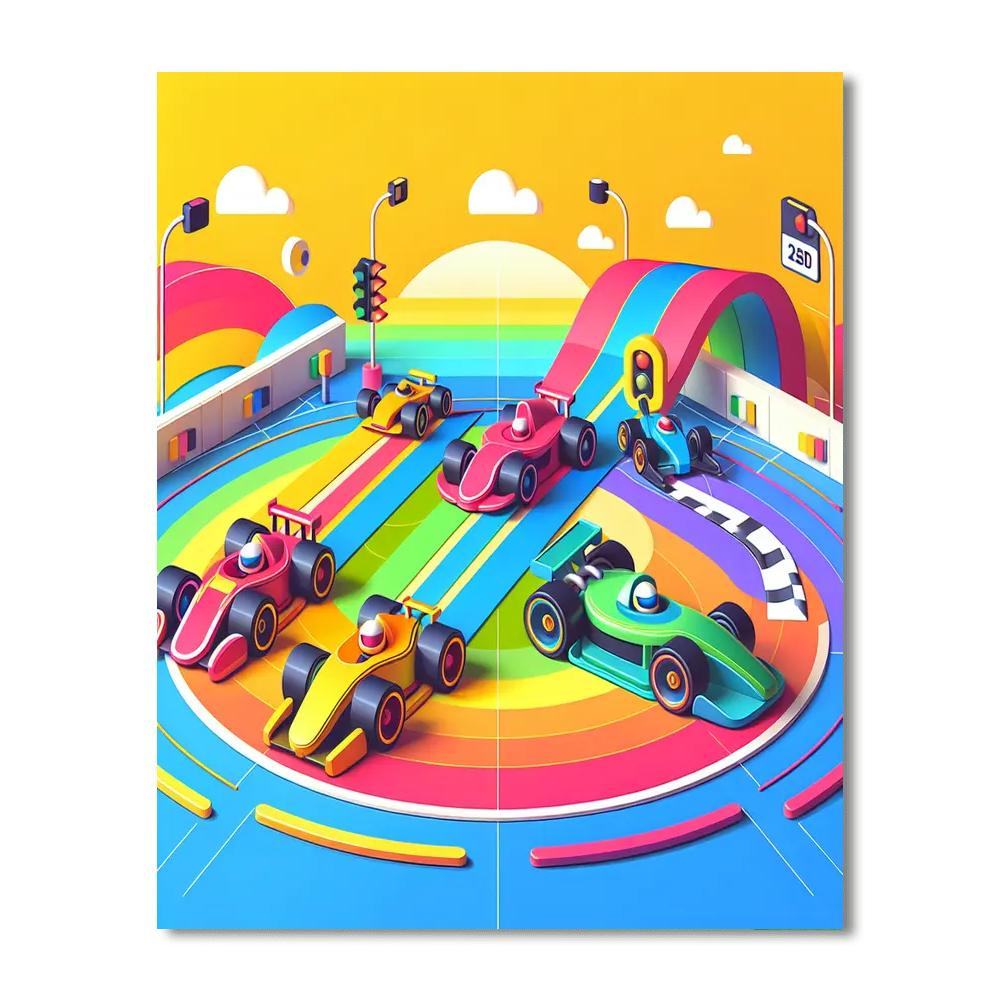 Rainbow Racetrack Rally Paint By Color