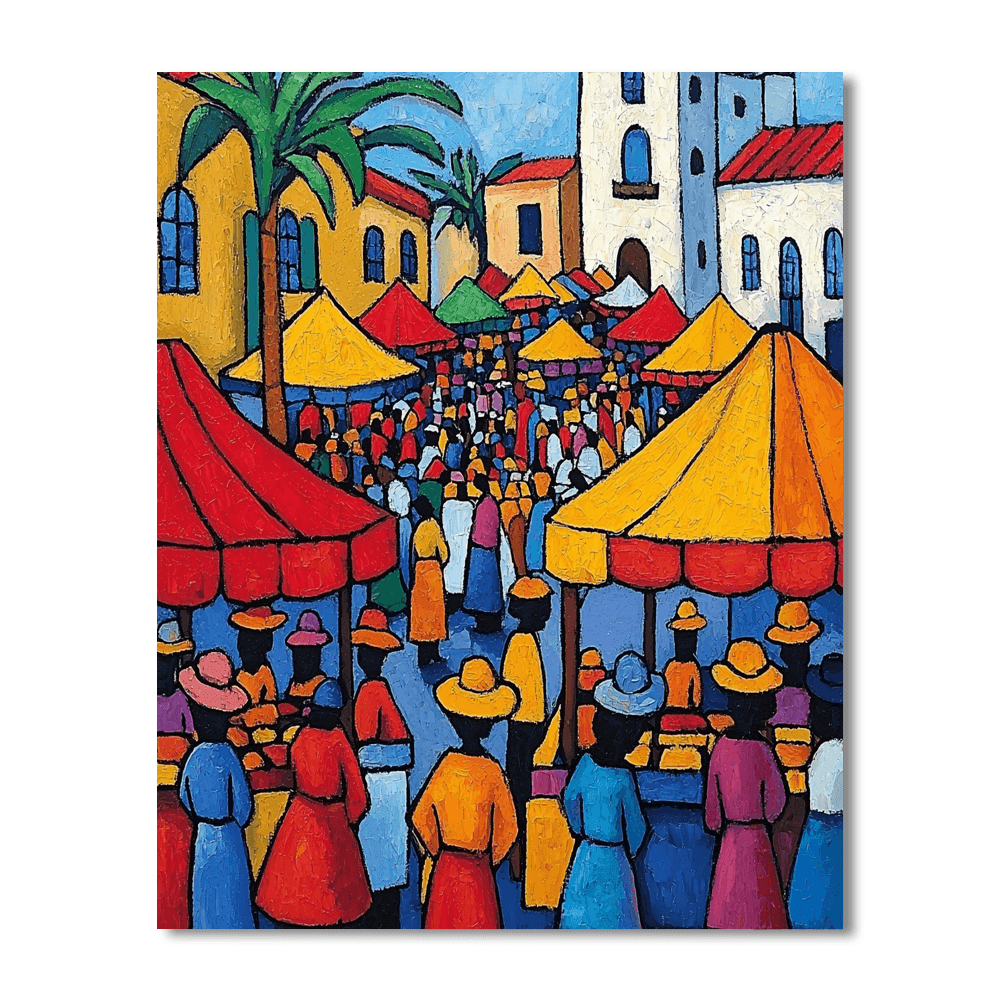 Jean Metzinger Inspired Vibrant Market Day  DIY Paint By Numbers