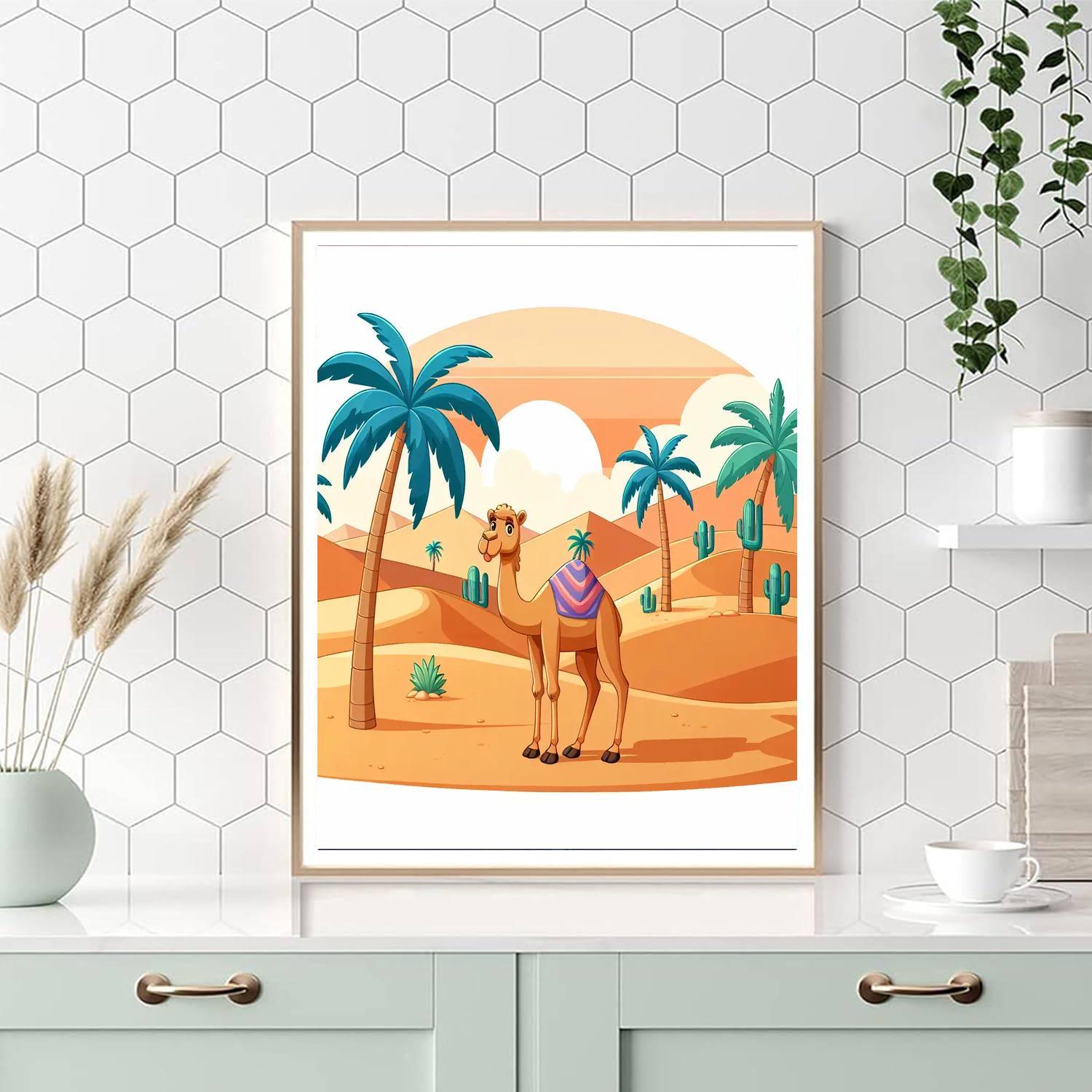 Desert Oasis With Camels And Palm Trees Paint By Number