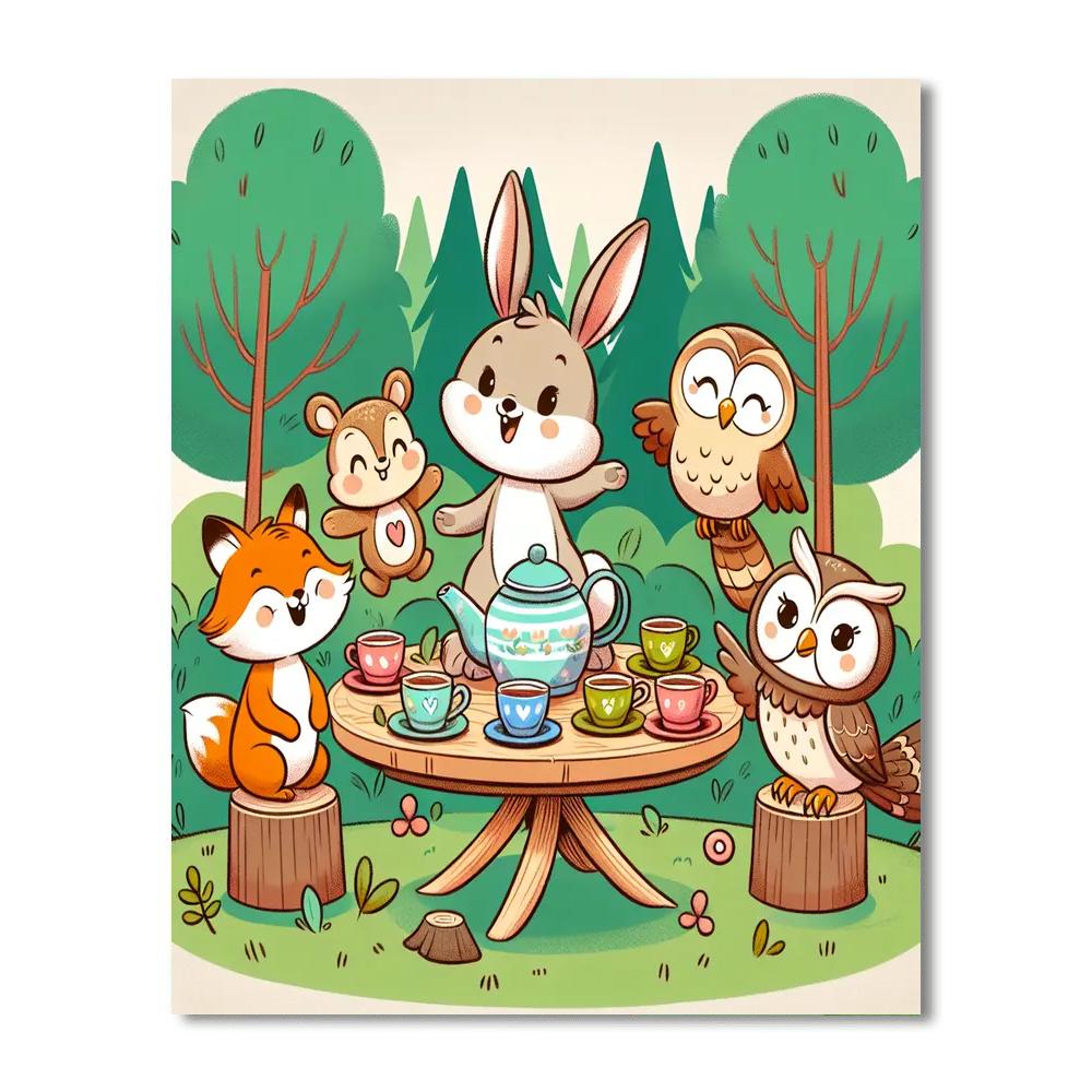 Forest Animal Tea Party DIY Paint By Numbers
