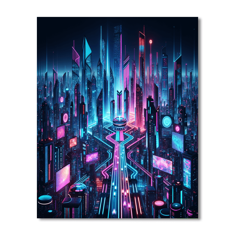 Futuristic Neon Cityscape Painting By Numbers Kit