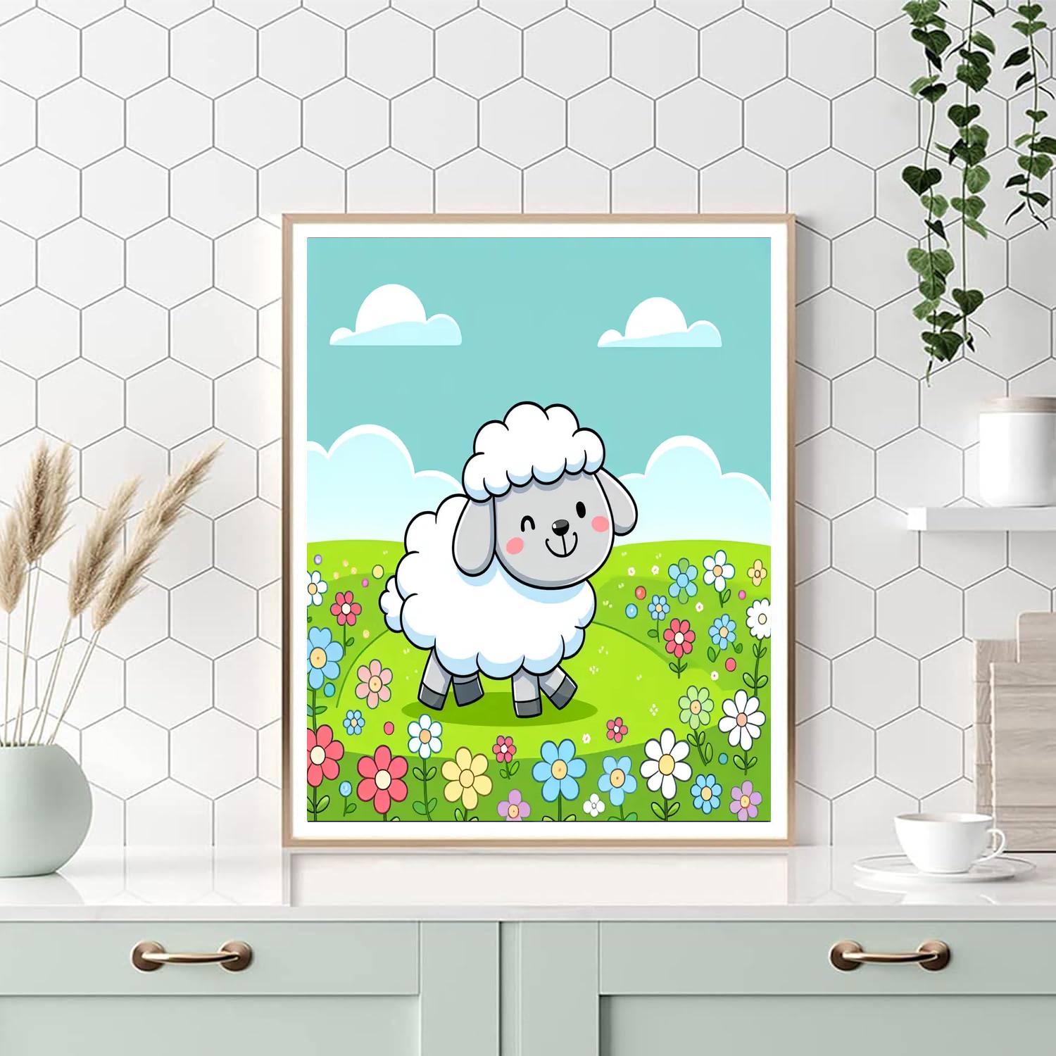 Fluffy Sheep's Meadow Stroll Paint By Numbers