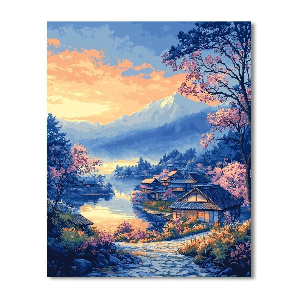 Katsushika Hokusai Inspired Hokusai's Tranquil Village  Numbered Painting Kits
