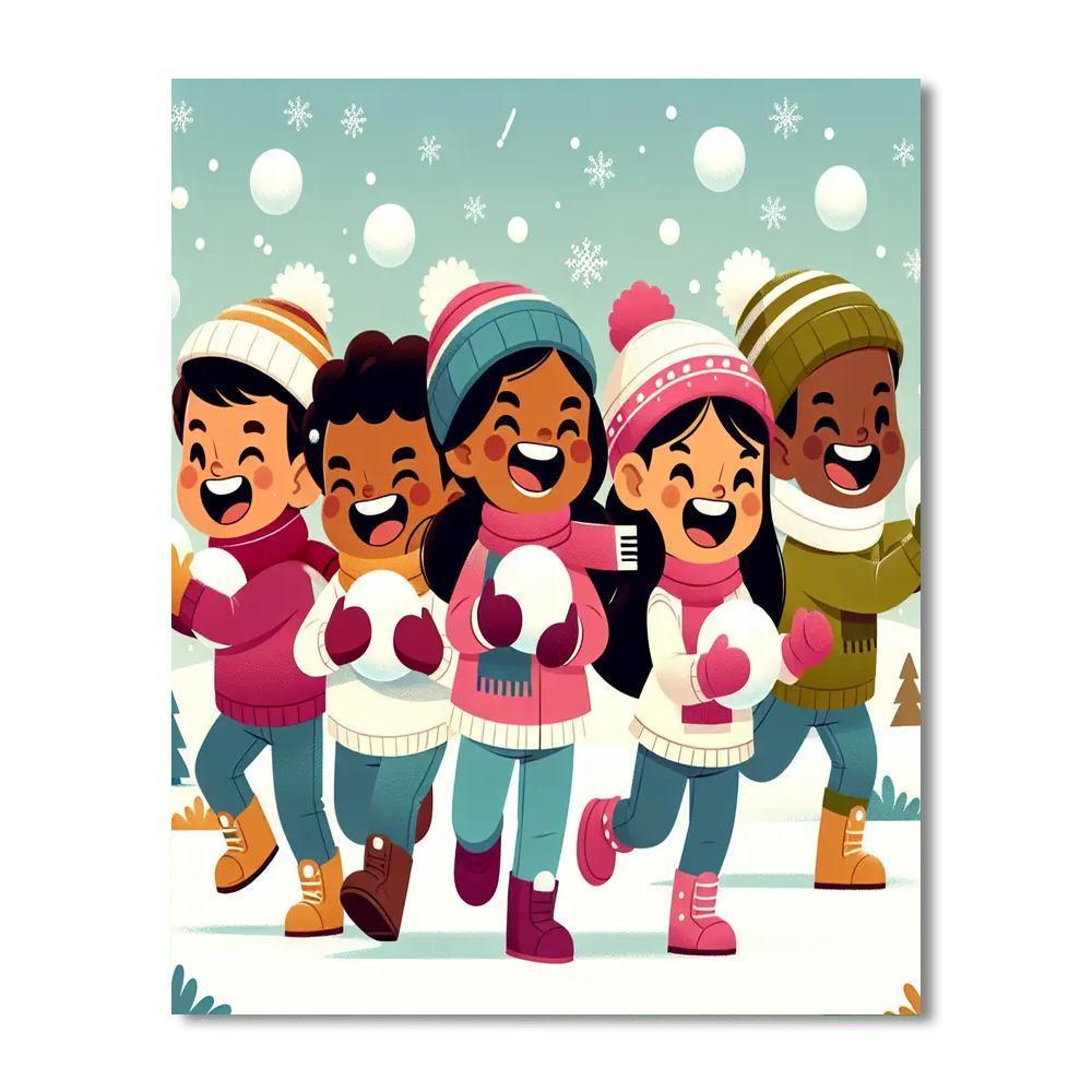 Playful Snowball Fight Paint By Number