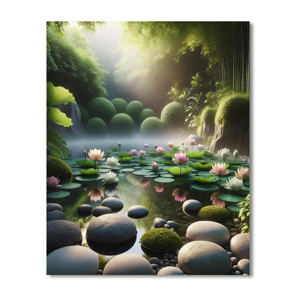 Tranquil Zen Lotus Garden Numbered Painting Kits