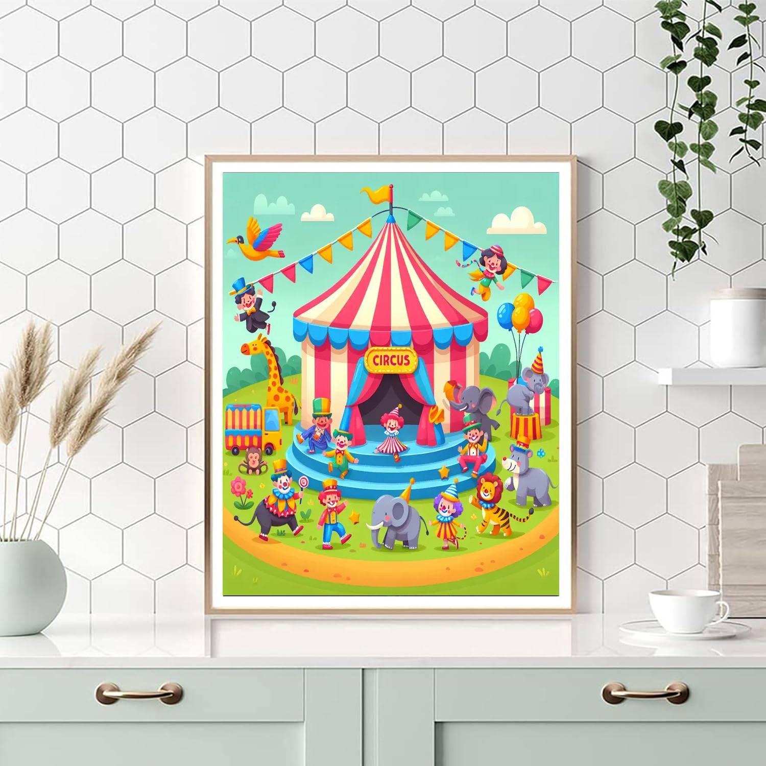 Playful Circus Scene Paint By Numbers Art