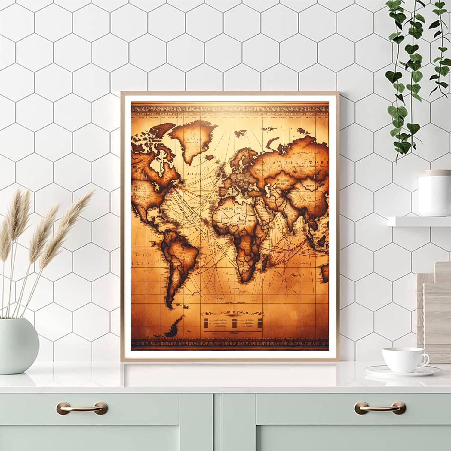 Vintage World Map Journey Painting Number Kit