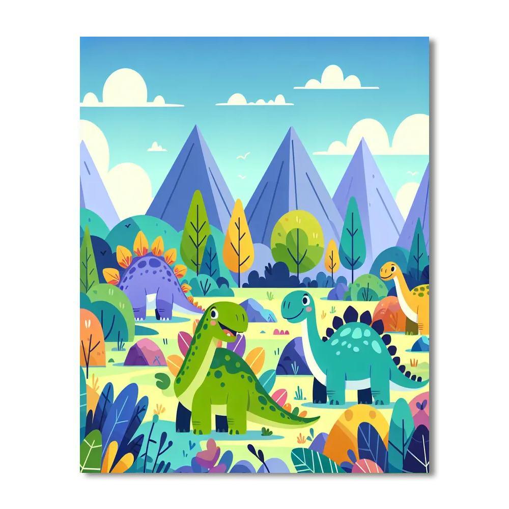Joyful Dinosaurs In The Valley Painting By Numbers Kit