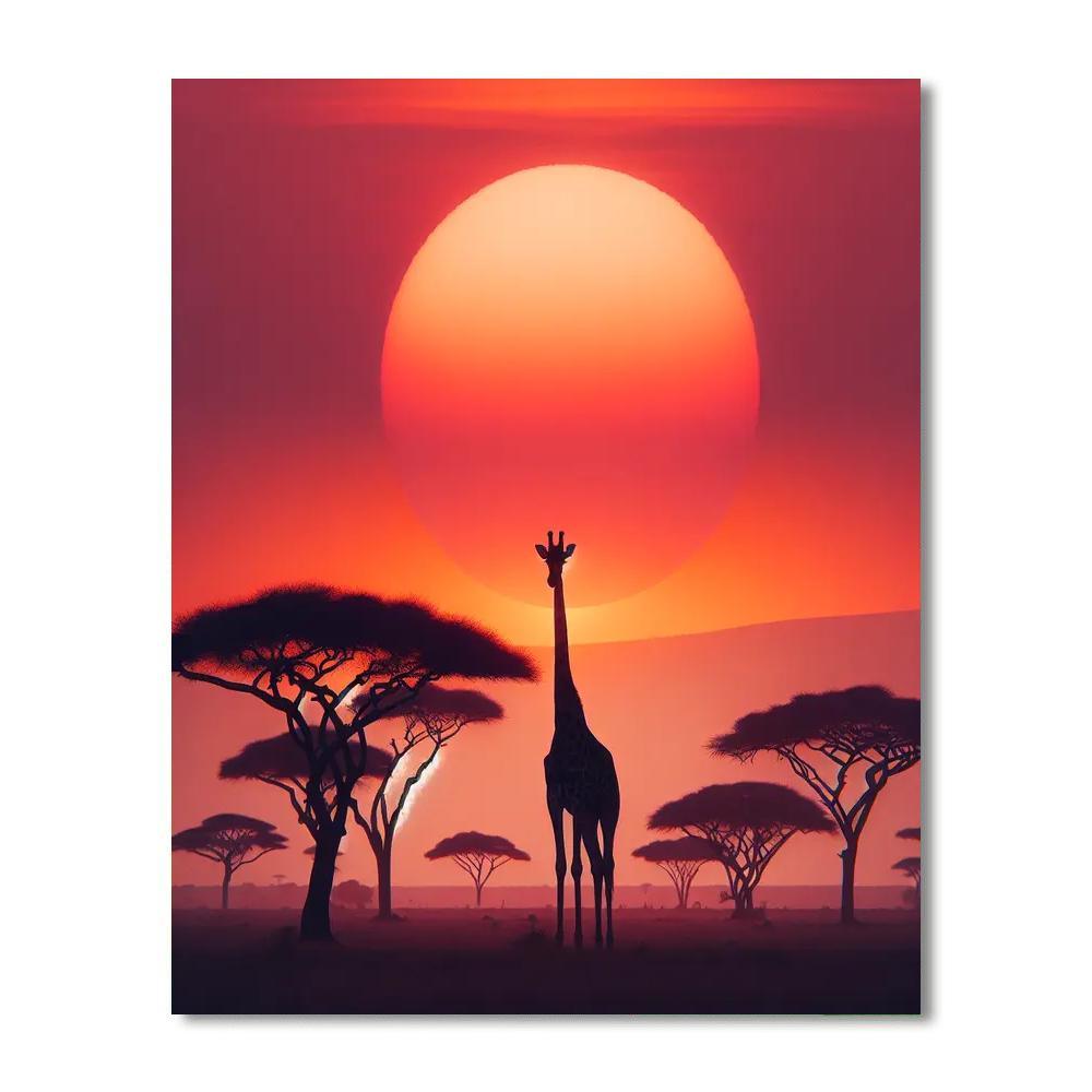 Giraffe's Sunset Silhouette Painting By Numbers Kit