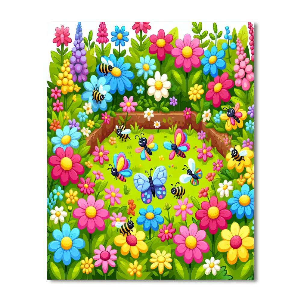 Vibrant Garden Butterfly Chase Painting Number Kit