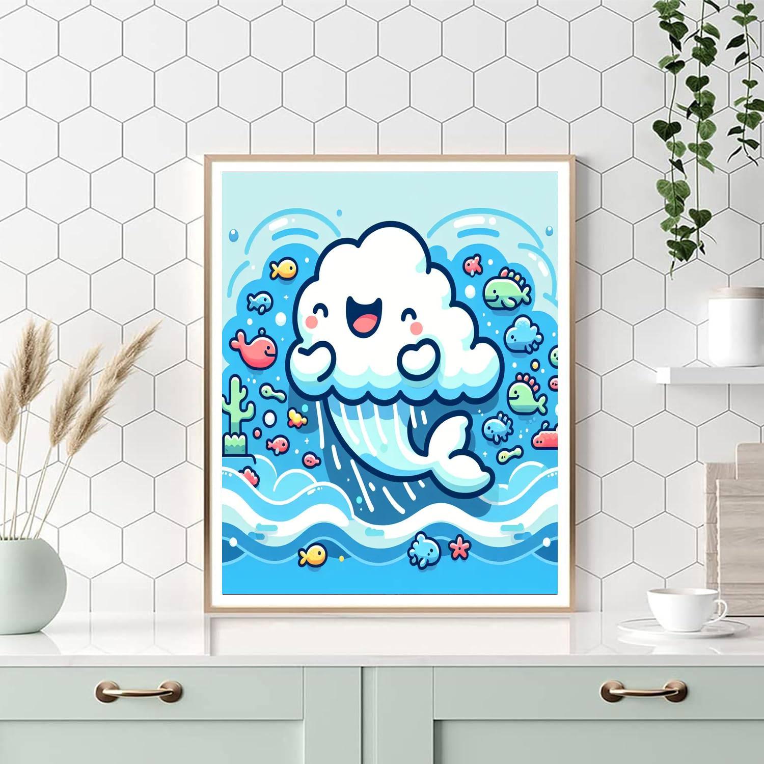 Bubbly Cloud Whale Number Painting