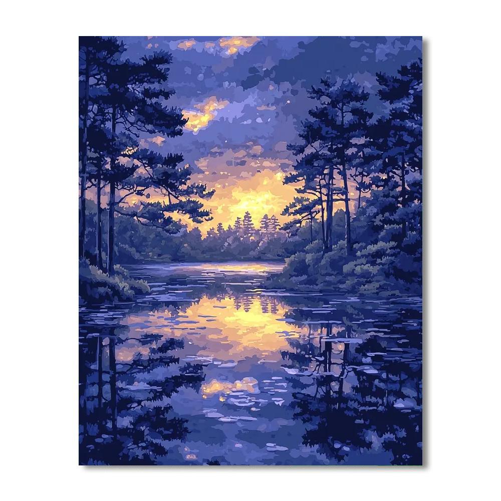 Utagawa Hiroshige Inspired Twilight's Serene Reflection  Number Painting