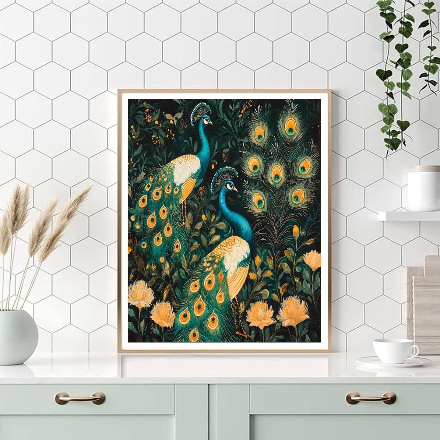 Nandalal Bose Inspired Ethereal Peafowl Harmony  Painting Number Kit