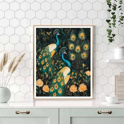 Nandalal Bose Inspired Ethereal Peafowl Harmony  Painting Number Kit