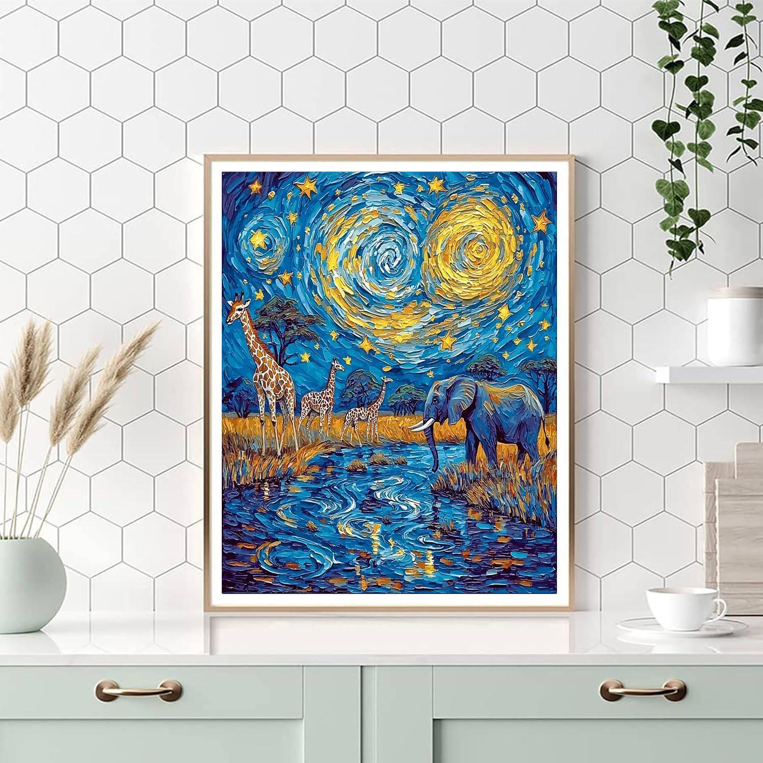 Van Gogh Inspired Starry Safari  Number Painting