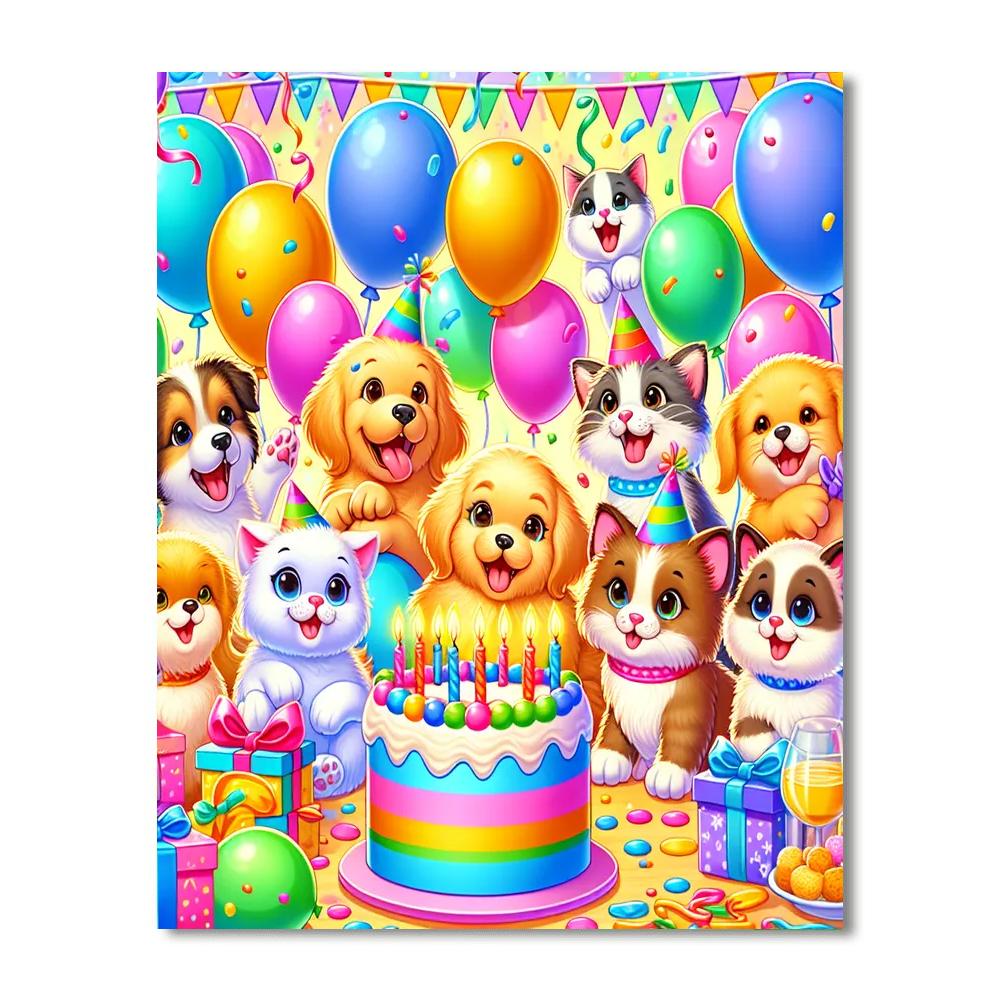 Cute Animal Friends' Birthday Painting Number Kit