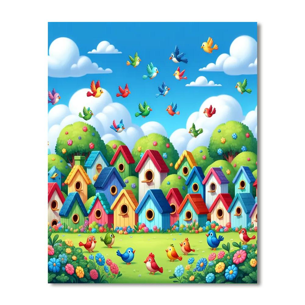 Brilliant Birdhouse Village Paint By Numbers Art