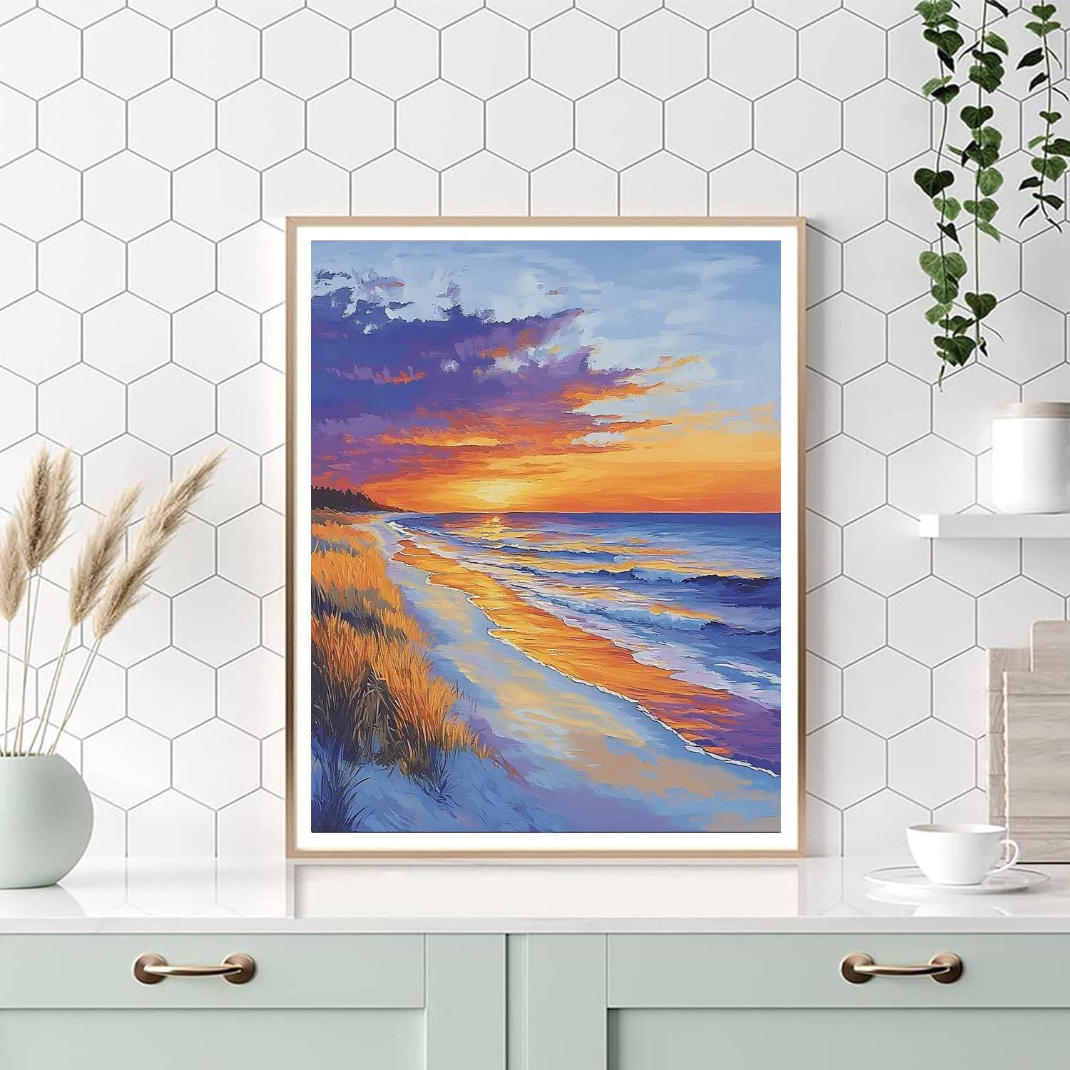 Hopper Inspired Serene Sunset Beach  Paint By Numbers