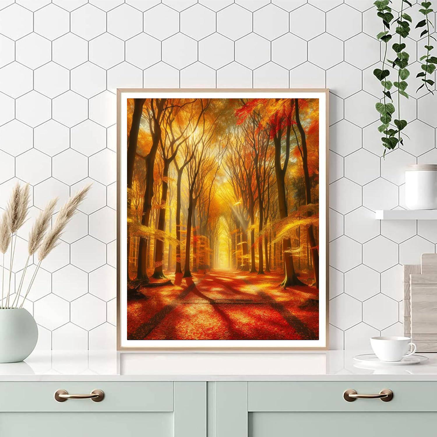 Vivid Autumn's Golden Pathway Painting By Numbers Kit