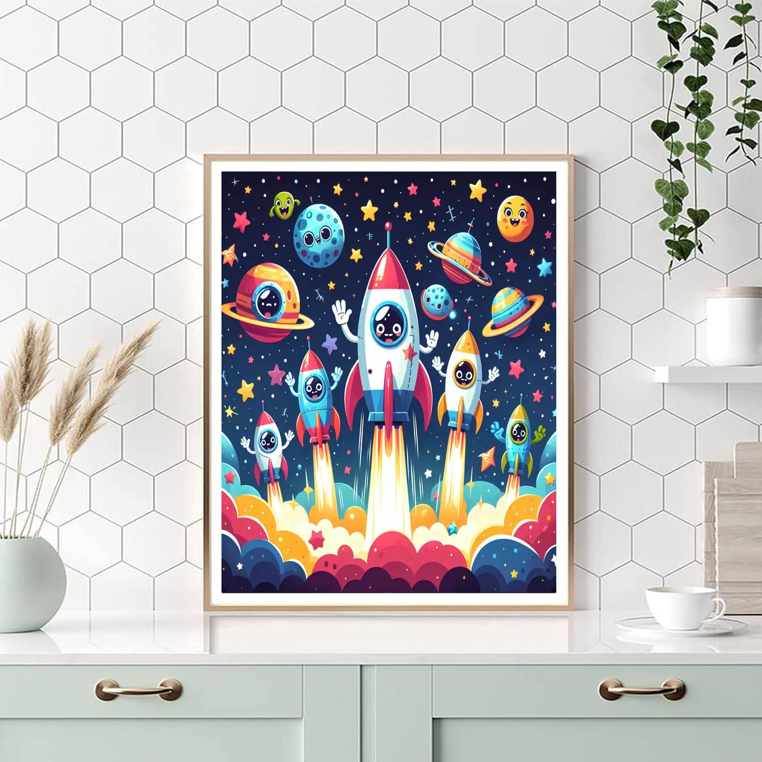 Joyful Space Rockets Paint By Numbers Art