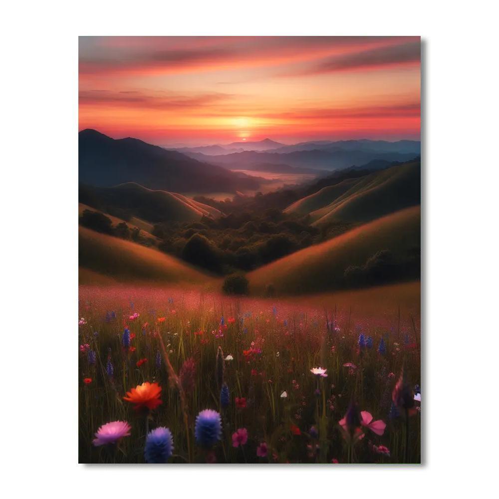 Peaceful Sunset Meadow Painting By Numbers Kit