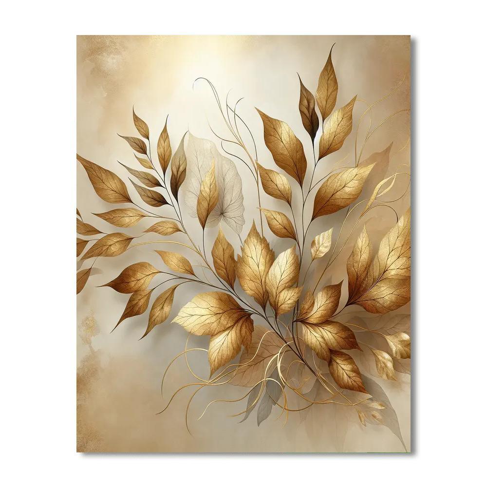 Elegant Golden Leaves Numbered Painting Kits