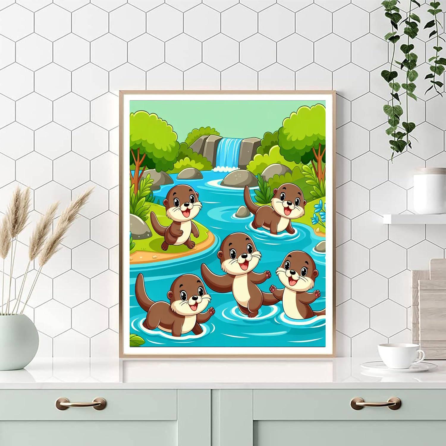 Playful Otter's River Romp Painting Number Kit