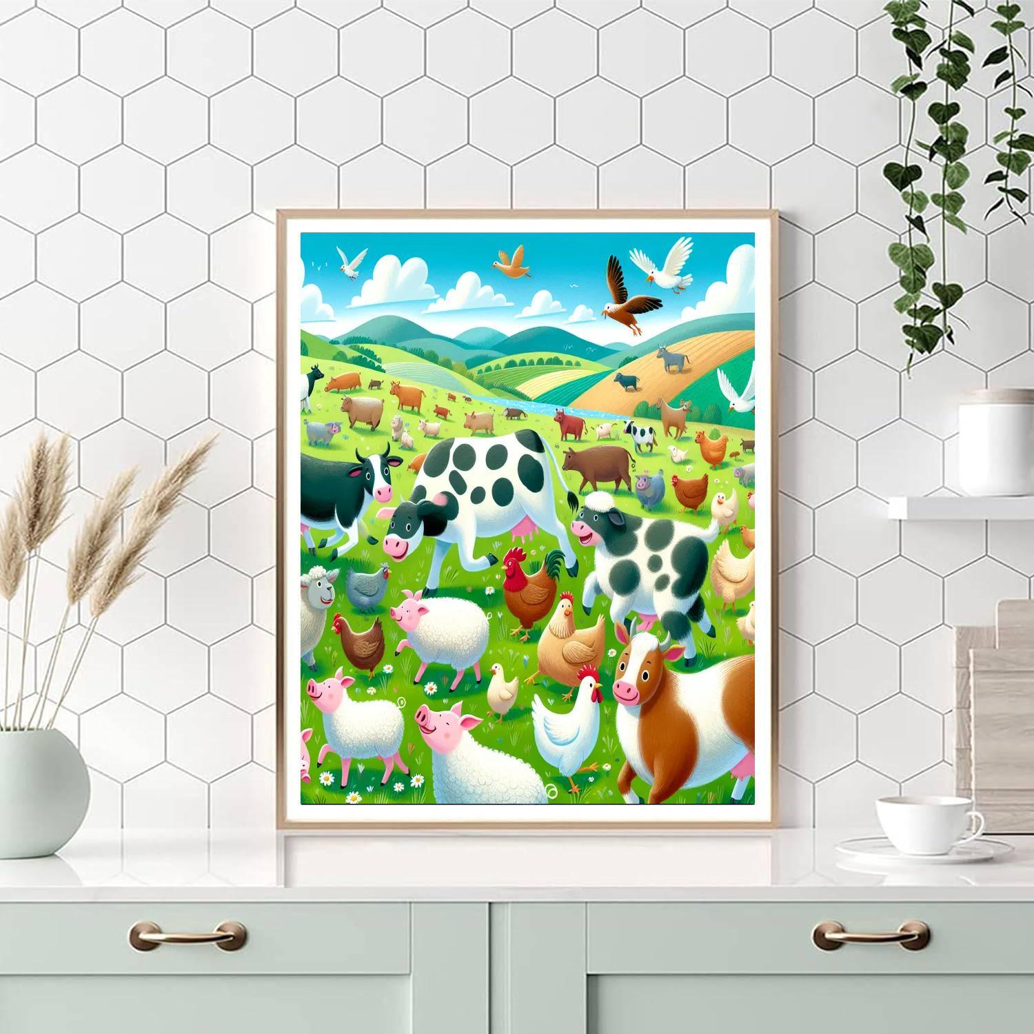 Joyful Farm Animal Gathering Paint By Numbers Art