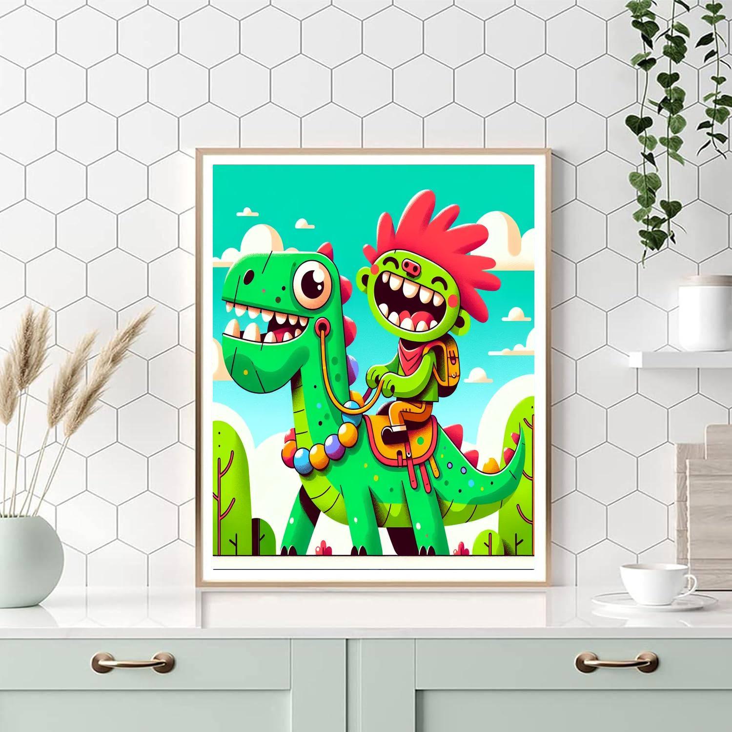 Silly Dino Rider DIY Paint By Numbers