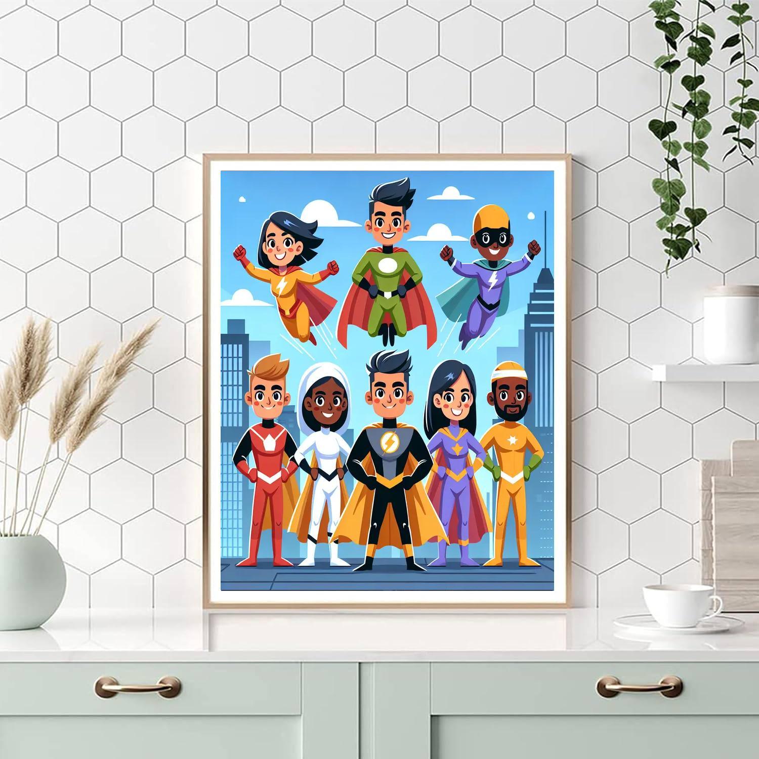 Friendly Superheroes Unite Number Painting