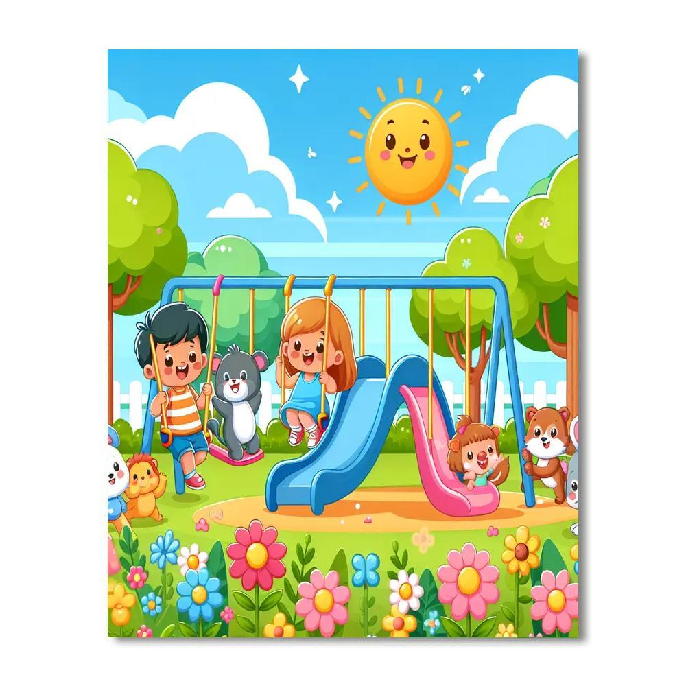 Cuddly Creatures' Playground Paint By Numbers Art