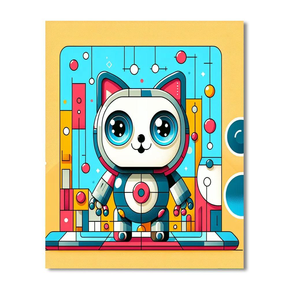 Friendly Robot Cat Painting By Numbers Kit