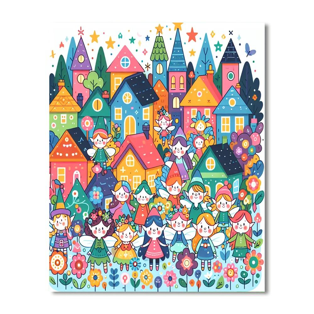 Fantastic Fairy Tale Village Paint By Numbers Art